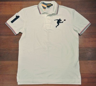 画像1: RUGBYラグビーラルフローレン ラグビープレイヤー刺繍 鹿の子ポロシャツ(WHITE)