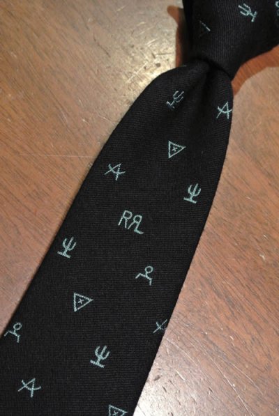 画像2: 【メール便可】RRLダブルアールエル ウール+シルク ロゴ刺繍 ネクタイ