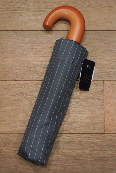 画像1: ブルックスブラザーズ 折りたたみ傘 木製ハンドル(NAVYストライプ)