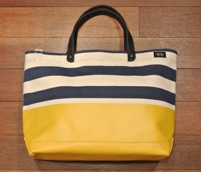 画像2: JACK SPADE(ジャックスペード) キャンバス+コーティング ストライプ トート+ショルダーバッグ(Natural/yellow/Navy)  CANVAS TRIPLE STRIPE DIPPED COAL BAG 新品 並行輸入