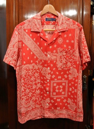 画像1: 未使用品 ポロラルフローレン リネン×コットン×シルク ペイズリー柄 半そでシャツ (Red/M) 