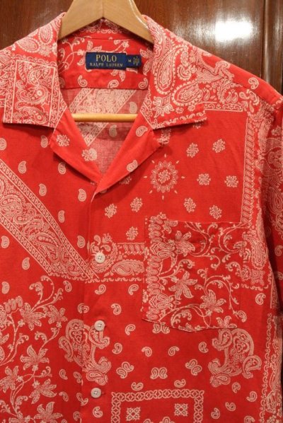画像2: 未使用品 ポロラルフローレン リネン×コットン×シルク ペイズリー柄 半そでシャツ (Red/M) 