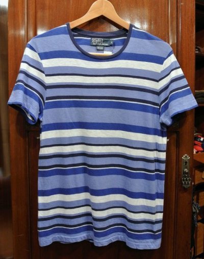 画像1: 【クリックポスト198円も可】USED ポロラルフローレン ストライプ Tシャツ(Blue/S) 中古