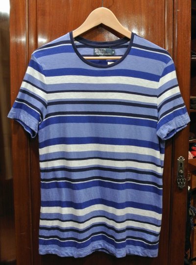 画像1: 【クリックポスト198円も可】USED ポロラルフローレン ストライプ Tシャツ(Blue/M) 中古