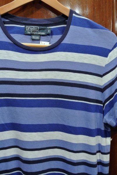 画像2: 【クリックポスト198円も可】USED ポロラルフローレン ストライプ Tシャツ(Blue/S) 中古