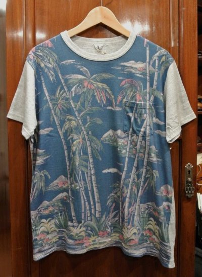 画像1: (クリックポスト198円も可)新品 FilMelange フィルメランジェ アロハプリント 空紡天竺 Tシャツ(Gray+Palm tree/4) 日本製 