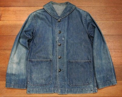 画像2: (VTG/USED) 40s U.S NAVY アメリカ海軍 ショールカラー デニムカバーオールジャケット (推定36) ビンテージ 中古