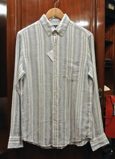 画像1: 【クリックポスト185円も可】J.CREW (ジェイクルー) リネン100％ ストライプ B.Dシャツ (Natural×Blue Ｓ/Ｍ) 新品 並行輸入