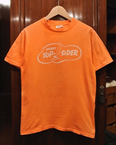 画像1: 【クリックポスト198円も可】(USED) 70s SPERRY TOP-SIDER プリントTシャツ アメリカ製 (Orange/M) 中古 ビンテージ 