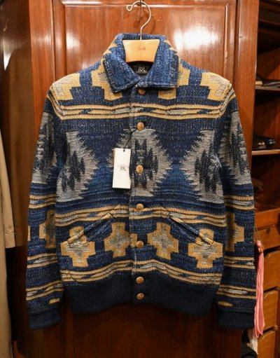 画像1: 【EXCELLENT USED】RRL BEACON KNIT JACKET インディゴ ネイティブ柄 ニットジャケット【XS】ラルフローレン 中古