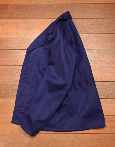 画像1: 40s デッドストック フレンチブルー モールスキン ワークジャケット  テーラード型 Vポケ マルタンガル仕様 希少 (BLUE/ ) Vintage French Work Jacket Deastock