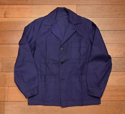 画像1: 50s デッドストック フレンチ ワークジャケット コットンツイル 希少襟型 (BLUE/46?) Vintage French Work Jacket Deastock