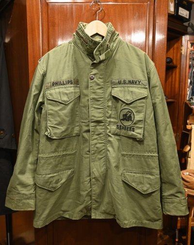 画像1: (VTG/USED) '70S U.S Army 米軍 M65 Field Jacket "3rd Model" SEABEES刺繍 (M-Short) ブラスジップ 中古 ビンテージ