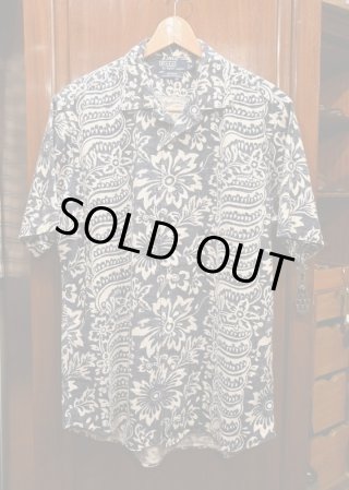ラルフ 幾何学 総柄 シャツ 茶色 XL オープンカラー 古着　開襟　ブラウン クリックポスト198円も可】(USED) 90s PoloRalphlauren ポロ