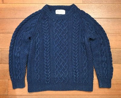 画像1: USED STRATHTAY by INVERALLAN(インバーアラン)インディゴ ケーブル編み コットンニット(INDIGO) アランセーター