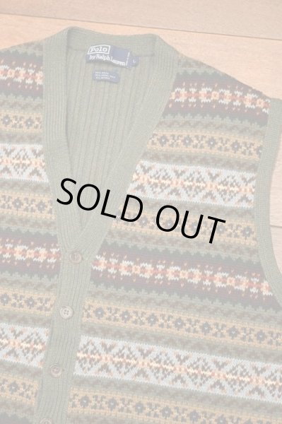 画像2: 90s VTG/USED POLO RALPHLAUREN ポロラルフローレン フェアアイル柄 ニットベスト(Green/L)ビンテージ (2)