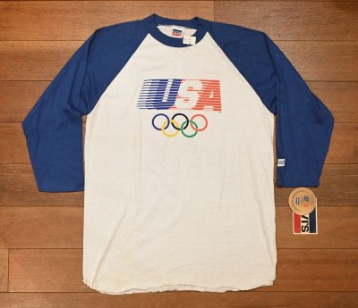 画像1: 【クリックポスト185円も可】80s Deadstock Levi’s L.A Olympic リーバイス ロサンジェルス オリンピック ベースボールTシャツ (WHT×BLUE/M)