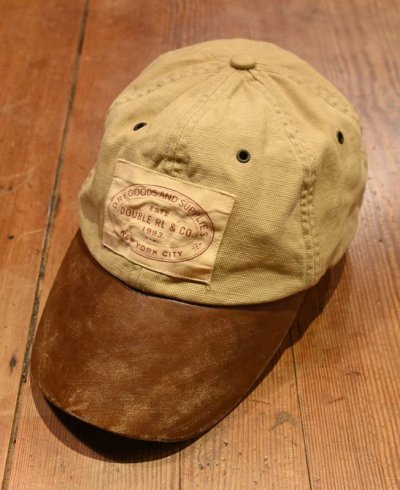 画像1: 00's VTG/USED RRL ラルフローレン コットンキャンバス×レザー キャップ ビンテージ加工 中古 