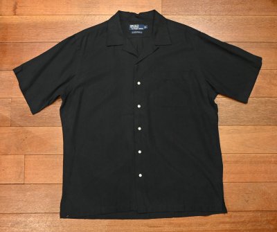 画像1: 【クリックポスト185円も可】90s Polo Ralphlauren "CALDWELL" ポロラルフローレン シルク+コットン オープンカラー 半袖シャツ【BLACK/L】ビンテージ 美中古