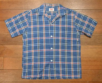 画像1: 【クリックポスト185円も可】50-60s PILGRIM DAN RIVER FABRIC ピルグリム オープンカラーシャツ半袖(BLUE/M)ビンテージ