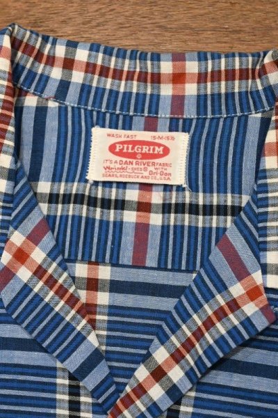 画像2: 【クリックポスト185円も可】50-60s PILGRIM DAN RIVER FABRIC ピルグリム オープンカラーシャツ半袖(BLUE/M)ビンテージ