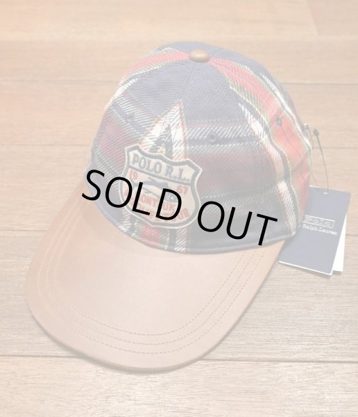 画像1: 【クリックポスト185円も可】新品 POLO RALPHLAUREN ポロラルフローレン コットンネル+レザー キャップ 帽子 (1)