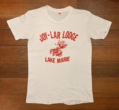 画像1: 【クリックポスト185円も可】70s HANES "JOY-LAR-LODGE" フロッキープリントTシャツ アメリカ製(WHITE/M)コットン100ビンテージ 中古