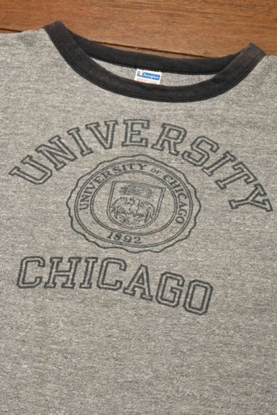 画像2: 【クリックポスト185円も可】70s Champion "UNIVERSITY of CHICAGO"リンガーTシャツ 88/12 アメリカ製(GRAY/M)染み込みビンテージ 中古