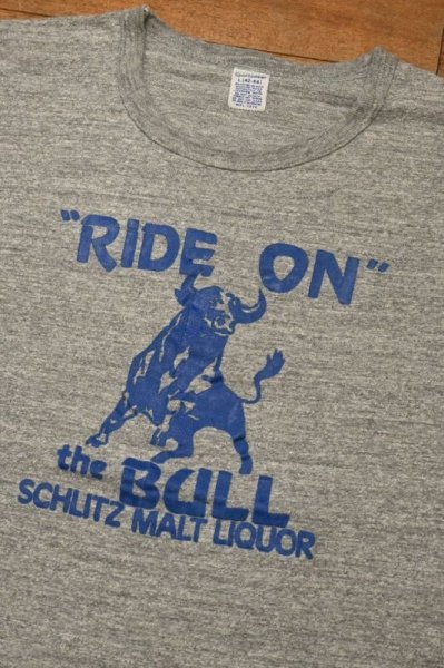 画像2: 【クリックポスト185円も可】70s Sportswear "The BULL Schlitz Malt Liquor" "85/15 Tシャツ アメリカ製(GRAY/L)ビンテージ 中古 (2)