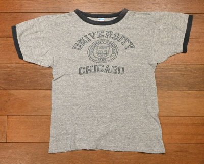 画像1: 【クリックポスト185円も可】70s Champion "UNIVERSITY of CHICAGO"リンガーTシャツ 88/12 アメリカ製(GRAY/M)染み込みビンテージ 中古