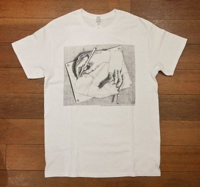 画像1: 【クリックポスト185円も可】00s M.C. Escher エッシャー だまし絵 プリントTシャツ (White/M)ビンテージ 中古