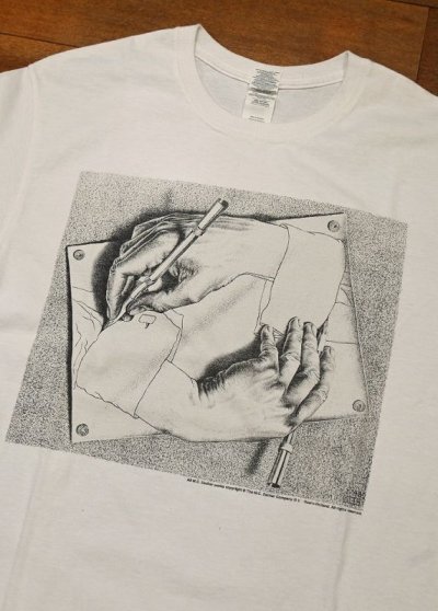 画像2: 【クリックポスト185円も可】00s M.C. Escher エッシャー だまし絵 プリントTシャツ (White/M)ビンテージ 中古