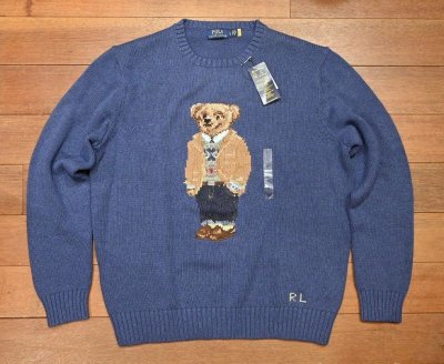 画像1: タグ付き未着用品 POLO RALPHLAUREN ポロラルフローレン ポロベアー コットンニット(BLUE/L)テディベア