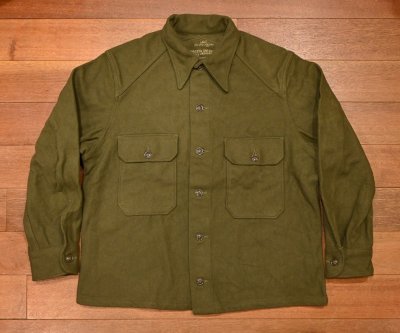 画像1: 50s DEADSTOCK U.S ARMY ウール+ナイロン シャツ OLIVE GREEN108 着丈詰めリメイク(LARGE)デッドストック