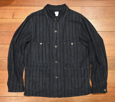 画像1: RRL RALPHLAUREN INDIGO STRIPE TWILL CHORE JACKET ダブルアールエル インディゴストライプ カバーオールジャケット(INDIGO/L)美中古 