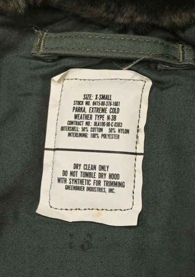 画像2: 美中古 '90y US AIR FORCE N-3B PARKA (SAGE GREEN/XS)ビンテージ 中古