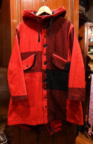 画像1: Engineered Garments×Woolrich Big Plaid Highland Parka ウールメルトンフィッシュテイルパーカー(RED/BLACK/XS)エンジニアドガーメンツ (1)