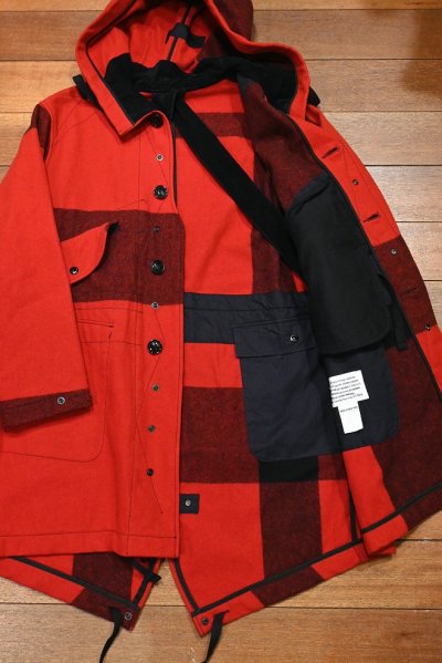 画像2: Engineered Garments×Woolrich Big Plaid Highland Parka ウールメルトンフィッシュテイルパーカー(RED/BLACK/XS)エンジニアドガーメンツ