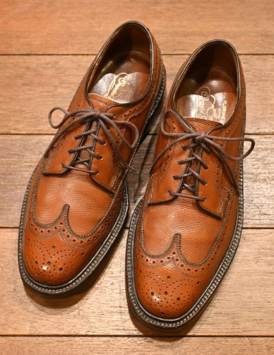 画像1: 70s Florsheim Imperial Kenmoor 93602 フローシャイム インペリアル グレインレザー ロングウィングチップ(BROWN/8-D)中古 ビンテージ