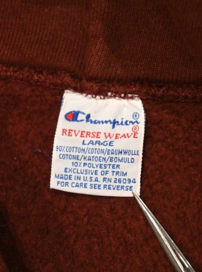 画像3: 90s CHAMPION REVERSEWEAVE HOODIE チャンピオン リバースウィーブパーカー "ウィングフット" アメリカ製(Burgundy/L)