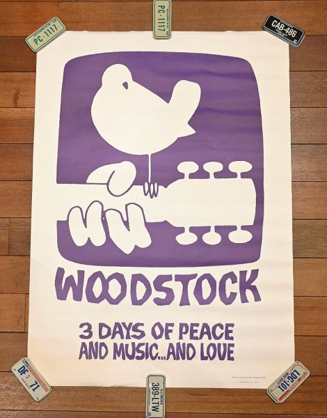 画像1: '69 NEAR DEADSTOCK "WOOD STOCK" POSTER ウッドストック ポスター オリジナル(76.2×106cm)ビンテージ (1)