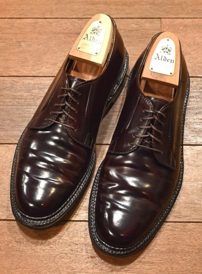 画像1: ALDEN オールデン 990 コードバンプレーントゥ アメリカ製 箱,シューツリー,シュークリームつき(BURGUNDY/8-D)バリーラスト