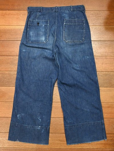 画像2: 50s US.NAVY DENIM SAILOR PANTS デニム セイラーパンツ(INDIGO/W33 L26.5)裾カットオフ ビンテージ