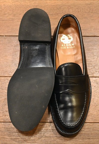 画像3: 80s ALDEN(オールデン)6725 VANラスト カーフ ペニーローファー 旧ロゴ 茶箱 アメリカ製(BLACK/US6 1/2D)箱いり 中古 ビンテージ