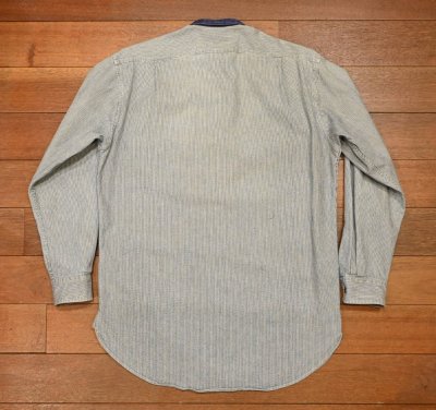 画像3: 90s RRL RALPHLAUREN ダブルアールエル ストライプデニム バンドカラーシャツ 三ツ星タグ ピックアップトラックタグ(S)ビンテージ 中古