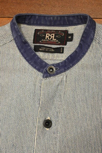 画像2: 90s RRL RALPHLAUREN ダブルアールエル ストライプデニム バンドカラーシャツ 三ツ星タグ ピックアップトラックタグ(S)ビンテージ 中古