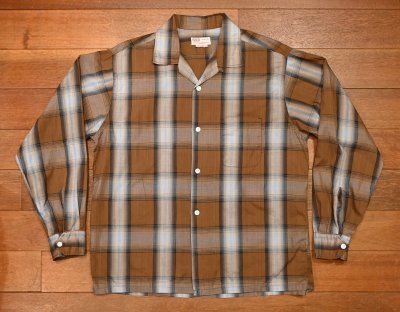 画像1: 【クリックポスト185円も可】50s B.V.D チェック オープンカラーシャツ 長袖(Brown×Black/16-16 1/2 L)ビンテージ 中古
