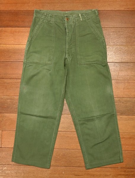 画像1: 50s U.S ARMY UTILITY TROUSERS コットンサテン ベイカーパンツ初期型 ボタンフライ サイドアジャスターつき(MEDIUM)ビンテージ中古 (1)