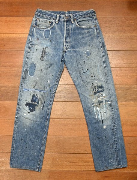 画像1: 60s Levi's リーバイス501 BIG-E ビッグE 🄬のみタブ リペア+ペンキ(実寸 W30L31)ビンテージデニム (1)