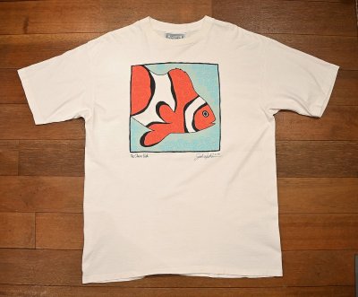 画像1: (クリックポスト185円も可)90s Jonathan Wyatt Reeves "The Clown Fish" アートTシャツ アメリカ製(White/XL)Made in USA